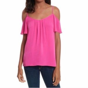 Joie Adorlee Silk Cold Shoulder Blouse/top/shirt Pop Pink M